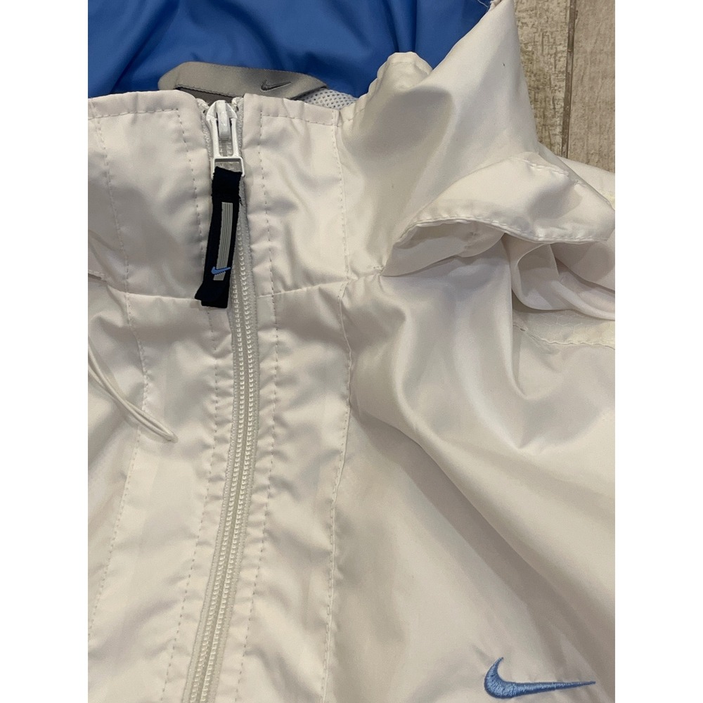 Nike Mens Windbreaker Jacket White Blue Full‎ Zip Hooded Mesh Lined XL